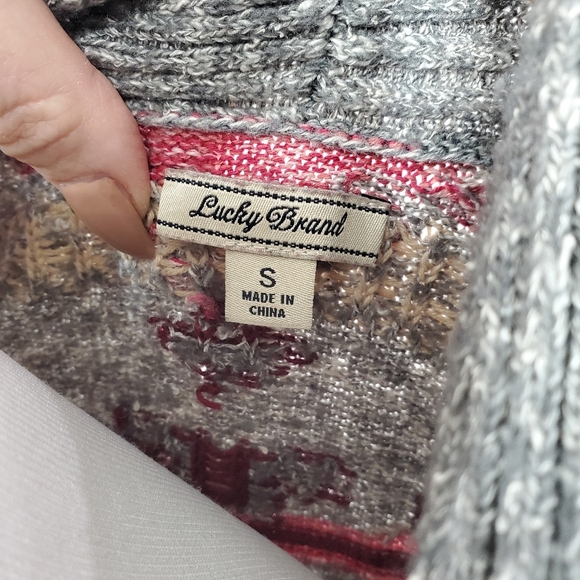 Lucky Brand Intarsia Southwest Open Cardigan Sweater Aztec Western Cozy Sz S - Picture 10 of 11